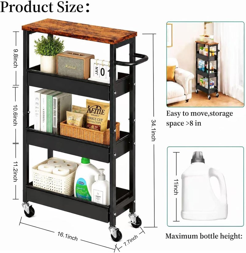 Aofure 4 Tier Slim Rolling Storage Cart, Metal Narrow Kitchen Cabinet with Wheels,Laundry Room Organization and Storage Shelves for Between Washer and Dryer,7.7 In Skinny Detergent Organizer for Small Spaces - Image 5
