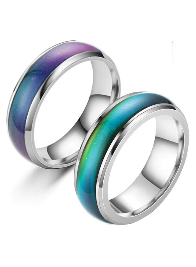 Viseaga 2 Pcs Mood Rings for Kids Men Women With Color Mood Chart Stainless Steel Band Mood Jewelry Size 7 & 8 - Image 1