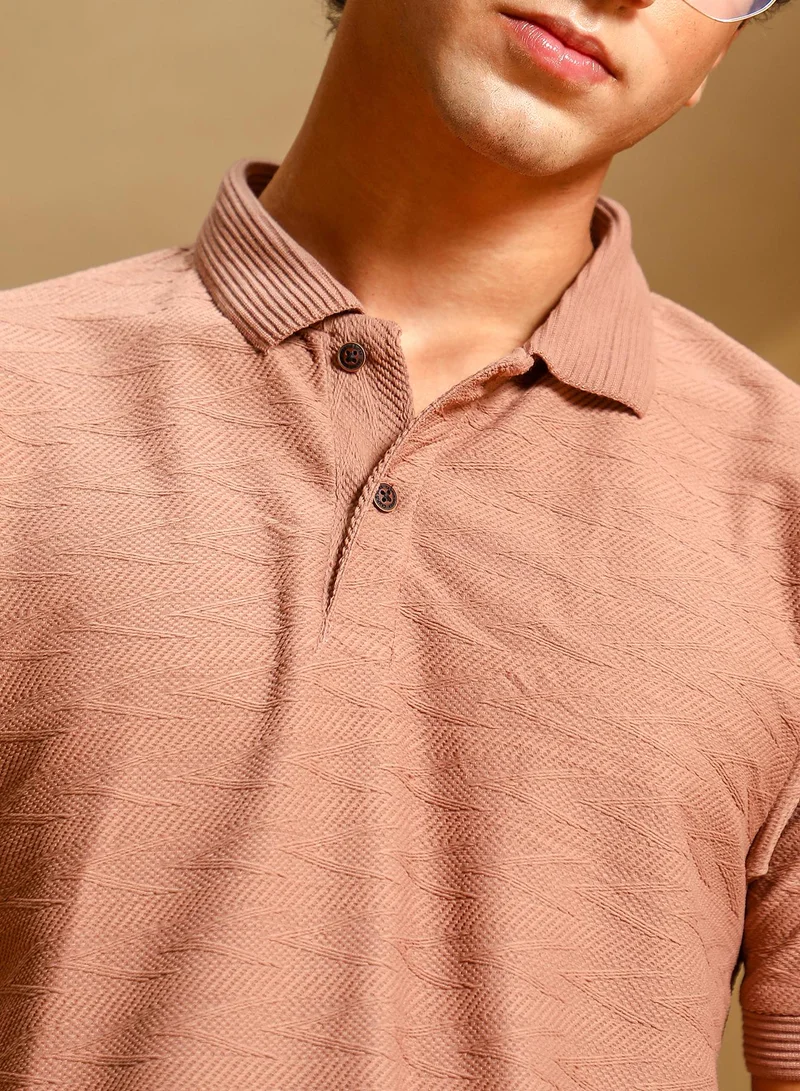CAHOOT  Men's Mousse Brown Spirit Weave Polo T-Shirt for Men | Best Price UAE