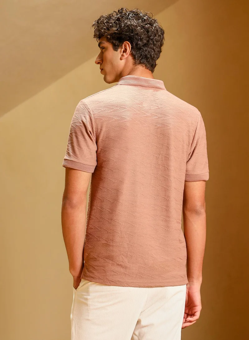 CAHOOT  Men's Mousse Brown Spirit Weave Polo T-Shirt for Men | Best Price UAE