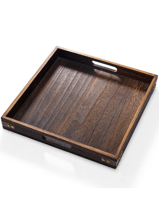 Yangbaga Serving Tray with Handles,12.5"*12.5"Wood Decorative Tray for Living Room,Modern Coffee Table Tray,Square Large Serving Platters for Home Decor,Ottoman,Bed,Kitchen,Bathroom, Breakfast,Bar - Image 1