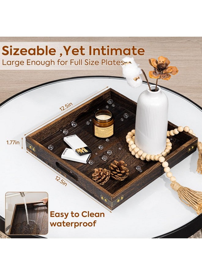 Yangbaga Serving Tray with Handles,12.5"*12.5"Wood Decorative Tray for Living Room,Modern Coffee Table Tray,Square Large Serving Platters for Home Decor,Ottoman,Bed,Kitchen,Bathroom, Breakfast,Bar - Image 2
