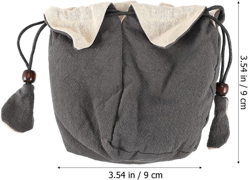 KICHOUSE Portable Teaware Travel Pouch Cotton Linen Tea Set Bag with Drawstring Closure Gray for Kung Fu Tea Storage - Image 2
