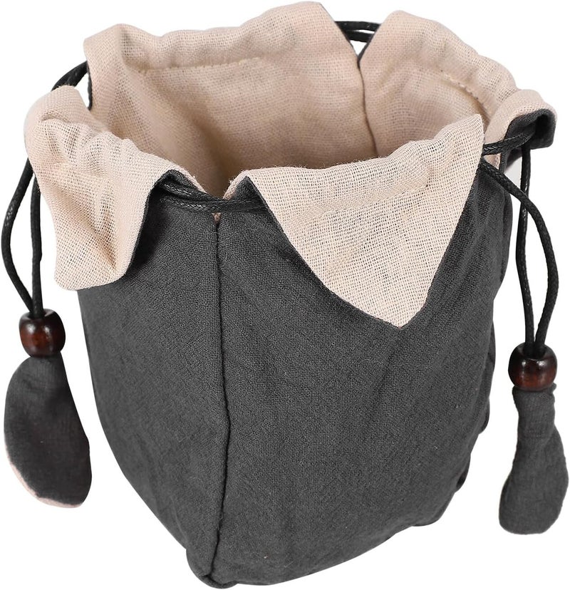 KICHOUSE Portable Teaware Travel Pouch Cotton Linen Tea Set Bag with Drawstring Closure Gray for Kung Fu Tea Storage - Image 1