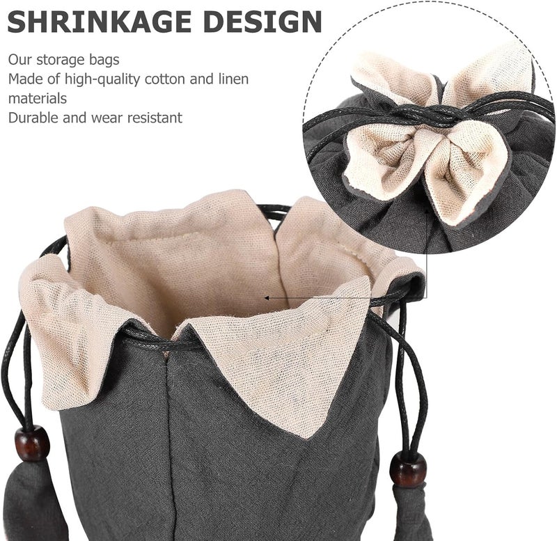 KICHOUSE Portable Teaware Travel Pouch Cotton Linen Tea Set Bag with Drawstring Closure Gray for Kung Fu Tea Storage - Image 3