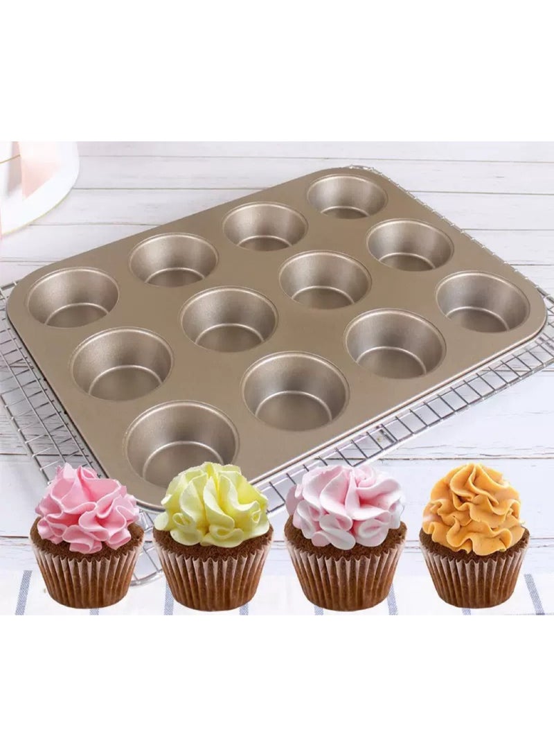 Premium Non-Stick Cupcake Pan, 12-Cup Muffin Tin, Steel Baking Supplies - Image 1