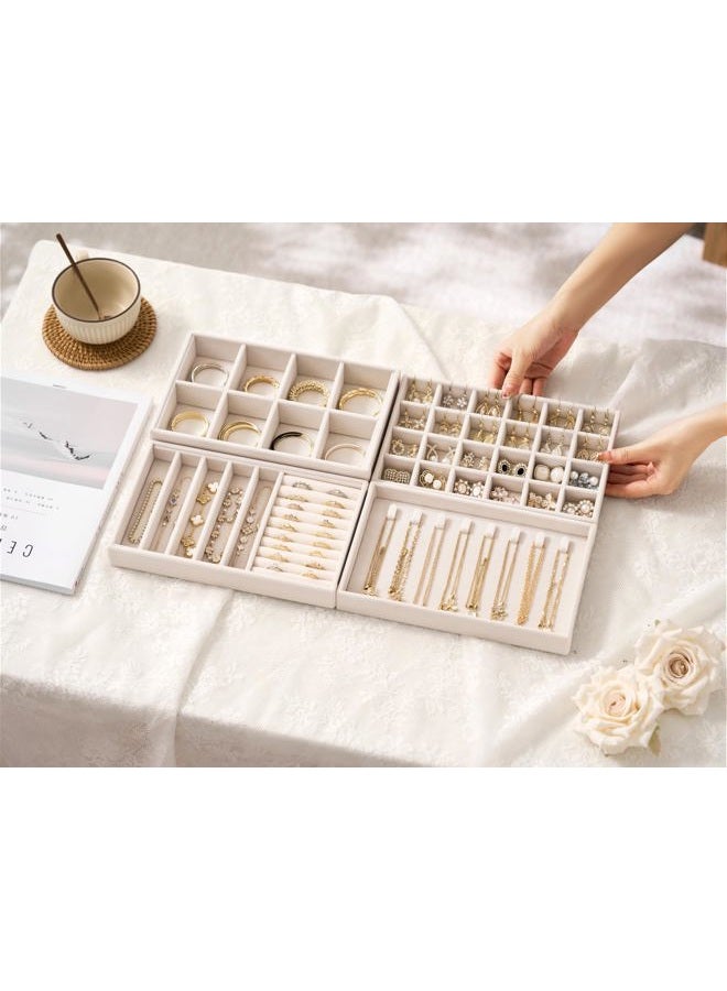 pickpiff Velvet Jewelry Drawer Organizer Trays – Stackable Jewelry Organizer Storage Inserts Set, 4-Layer Jewelry Tray Set for Earrings, Rings, Necklaces, Bracelets with Removable Dividers for Dresser & Vanity - Image 2
