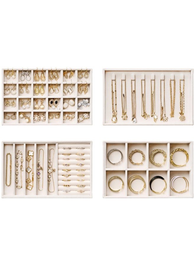 pickpiff Velvet Jewelry Drawer Organizer Trays – Stackable Jewelry Organizer Storage Inserts Set, 4-Layer Jewelry Tray Set for Earrings, Rings, Necklaces, Bracelets with Removable Dividers for Dresser & Vanity - Image 1
