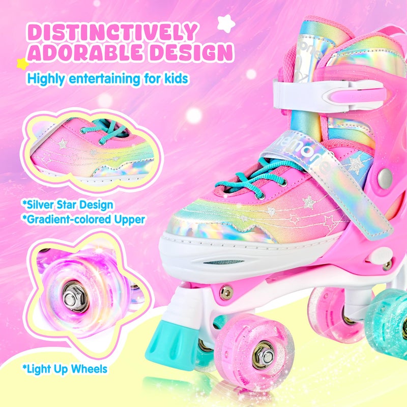 NEMONE Unicorn 4 Size Adjustable Light up Roller Skates for Girls, Pink Skates for Toddlers, Beginner Kids Roller Skates Indoor Outdoor (Unicorn S NEW) - Image 2