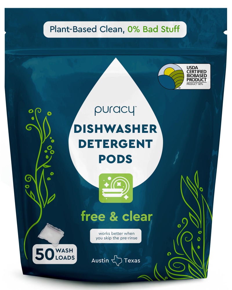 Puracy Dishwasher Pods, Dishwasher Detergent, Free & Clear Dish tabs - Enzyme-Powered, Spot & Residue Free - TikTok Trend Items, Must Haves from TikTok Made Me Buy It (Free & Clear, 50 Count) - Image 1