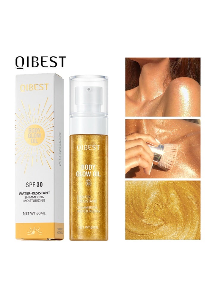 كيو آي بست زيت توهج الجسم ، SPF 30 واسع الطيف ، زيت لامع للجسم مع الميكا الذهبية ، جوز الهند المرطب ، خفيف الوزن غير لزج ، مقاوم للماء ، نتائج متوهجة 60 مل - Image 1