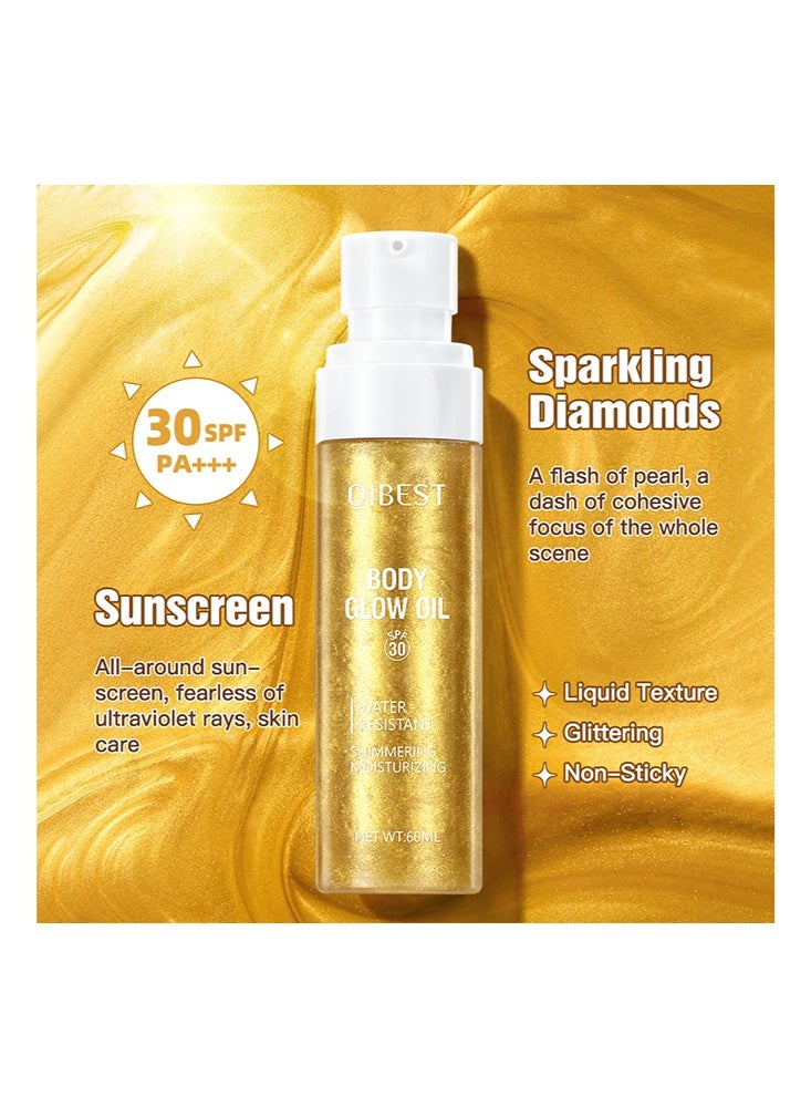 كيو آي بست زيت توهج الجسم ، SPF 30 واسع الطيف ، زيت لامع للجسم مع الميكا الذهبية ، جوز الهند المرطب ، خفيف الوزن غير لزج ، مقاوم للماء ، نتائج متوهجة 60 مل - Image 3