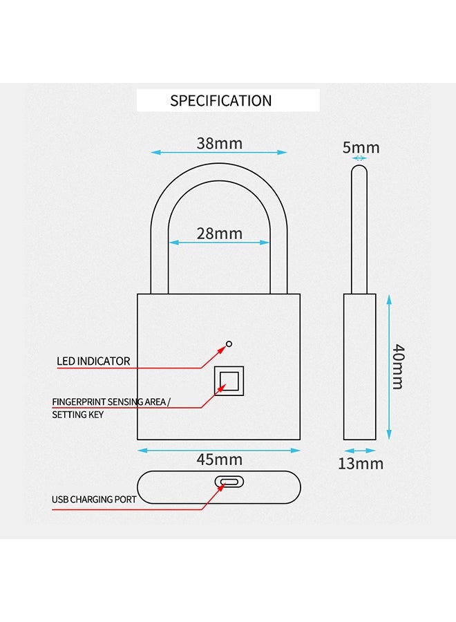 NIBEMINENT Padlock Cabinet Fingerprint Lock Black 10x8.50x13centimeter - Image 2
