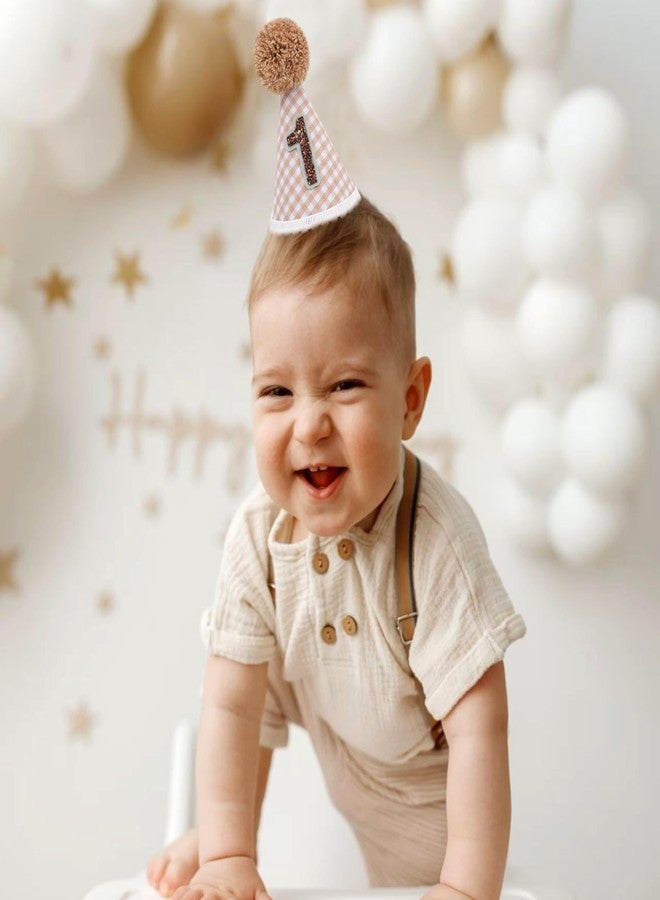 beaded 1st birthday hat - Boy/Girl First Birthday Hat Decorations,1st Party Girl Cake Smash Outfit (Brown) - Image 4