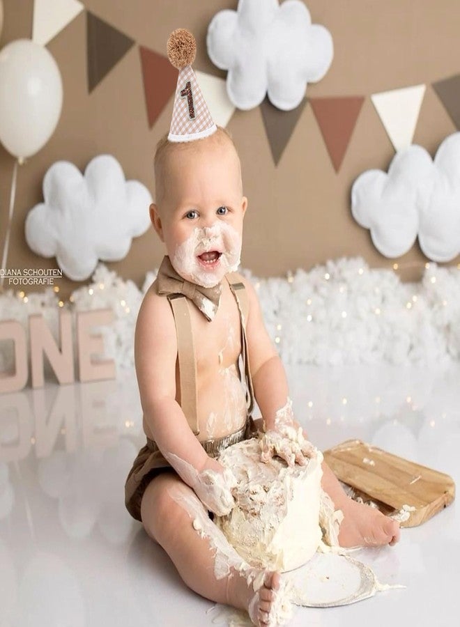 beaded 1st birthday hat - Boy/Girl First Birthday Hat Decorations,1st Party Girl Cake Smash Outfit (Brown) - Image 3