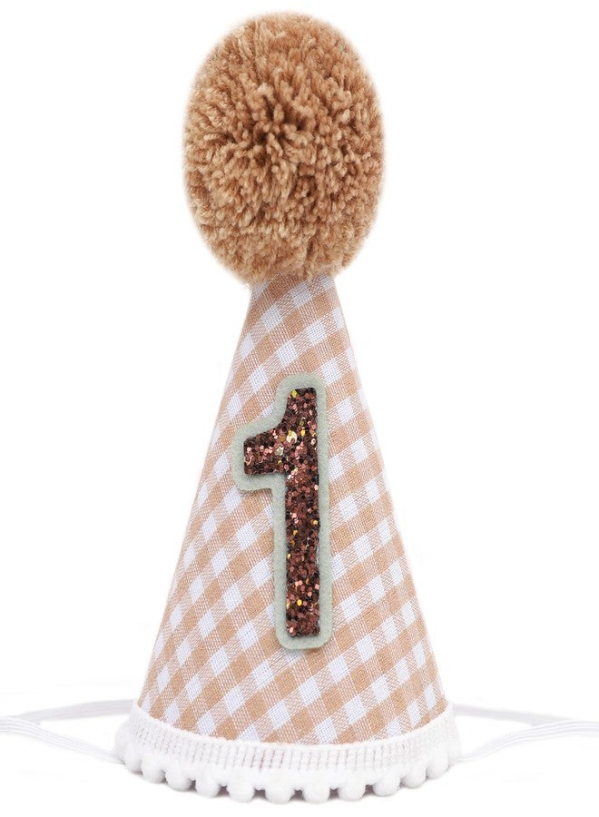 beaded 1st birthday hat - Boy/Girl First Birthday Hat Decorations,1st Party Girl Cake Smash Outfit (Brown) - Image 1