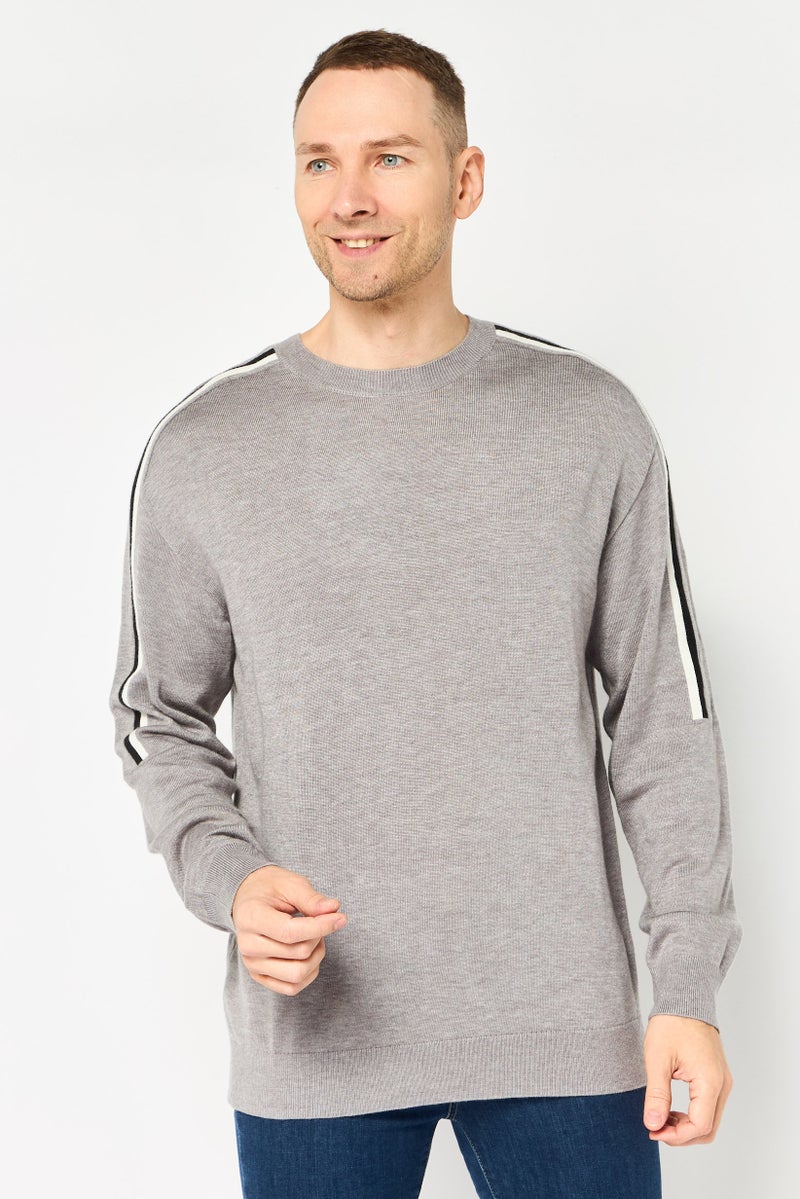 SELECTED Men Crew Neck Knitted Sweater, Grey - Image 1