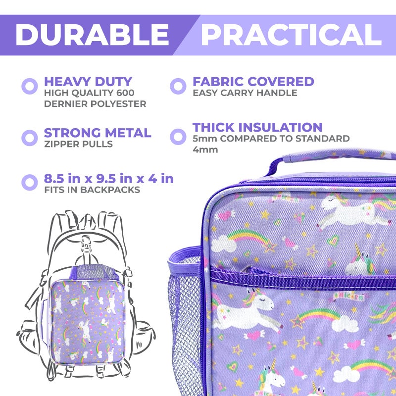 Kinsho Bento Box with Insulated Lunch Bag, Ice Pack & Water Bottle Set for Kids - 5 Compartments, Lunches or Snack Container Girls, Toddlers Daycare Pre-School, Kindergarten Purple Unicorn - Image 5