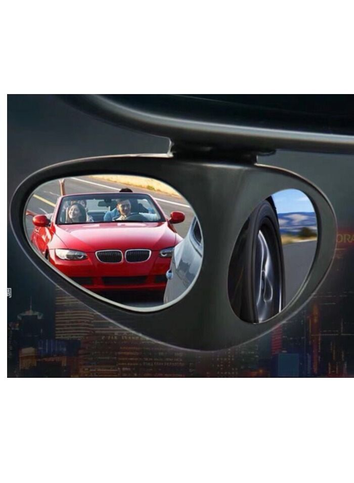 360 Rotating Adjustable Convex Rear View Left Mirror for Safe Parking Black - Image 1