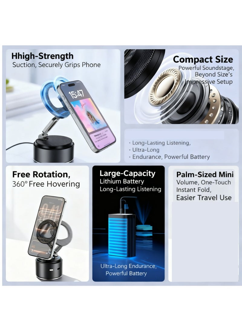 بولوز حامل الهاتف المغناطيسي الفراغ للسيارة مع مكبر صوت بلوتوث,جسم معدني كامل,فراغ امتصاص الهاتف جبل,ماجساف سيارة جبل ل iPhone,حامل قابل للطي ل iPhone و Android - Image 2