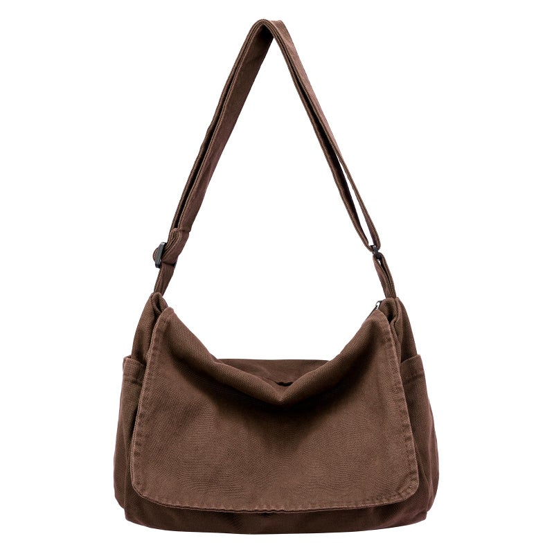 BEFUNIRISE Canvas Messenger Bag for Women Men Vintage Satchel Bag Aesthetic Crossbody Shoulder Bag Casual Sling Bag (A-Coffee) - Image 1
