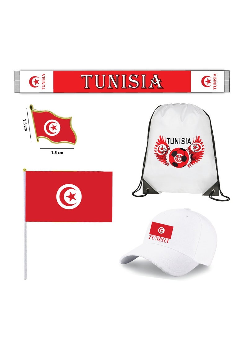 Tunisia Sports Combo Pack - Choose Your Perfect Combo - Cap - Scarf - Flag - Flag Pin - Drawstring Bag - Image 1