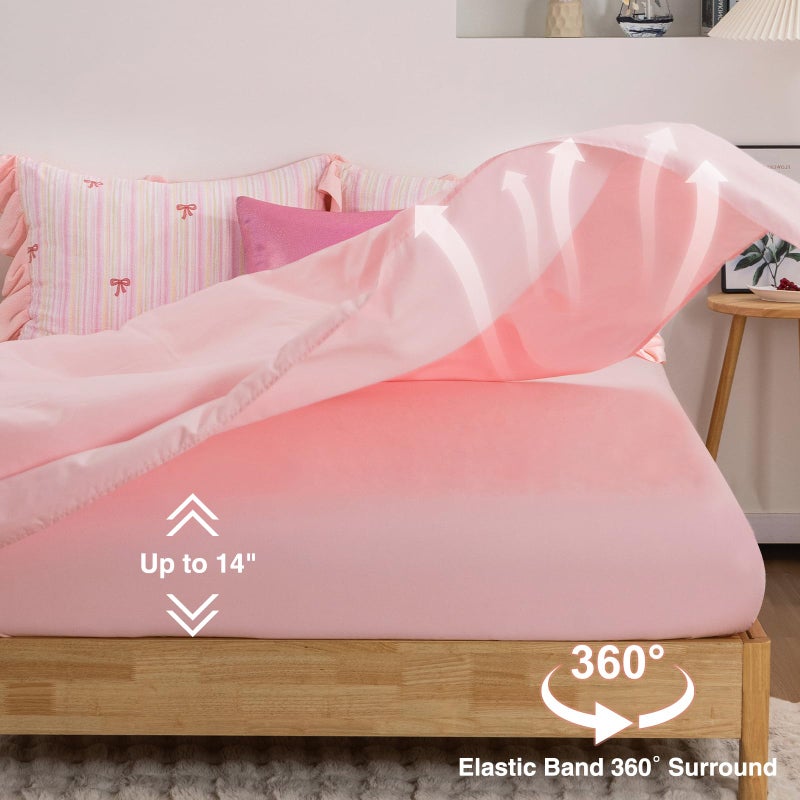 A Nice Night Rainbow Stripes & Bows Bedding Set,Ruffle 6 Piece Bed in a Bag Matching Sheet Set,Princess Style Chic Bow Printed,Light Pink Room Decor for Girls,Twin - Image 3