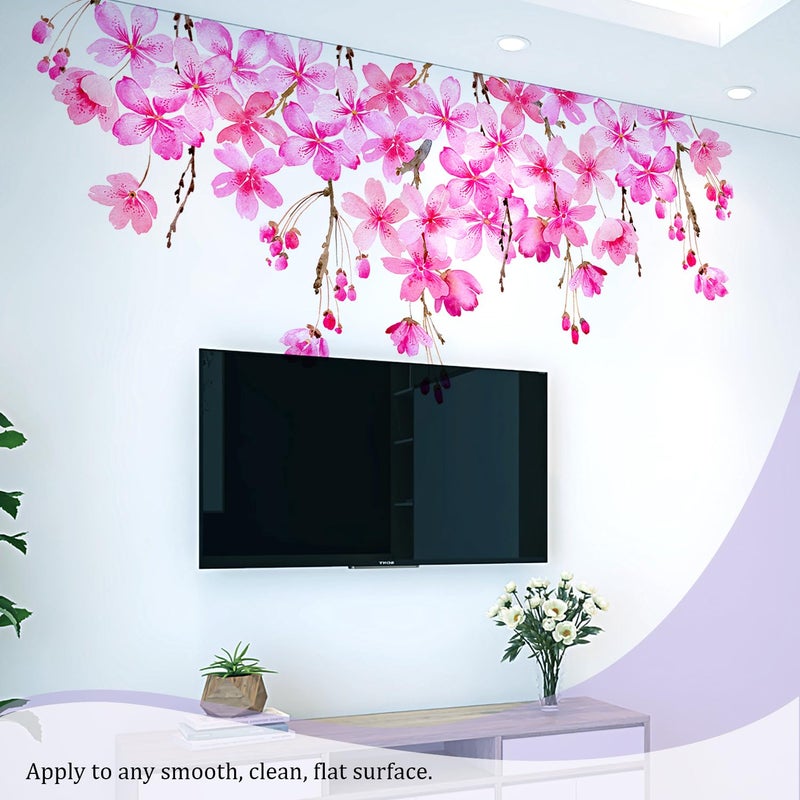 VePret Cherry Blossom Flowers Wall Decals Peel and Stick, Large Floral Vinyl Wall Stickers, Removable Vine Home Decor Art for Bedroom Living Room Classroom Office - Image 5