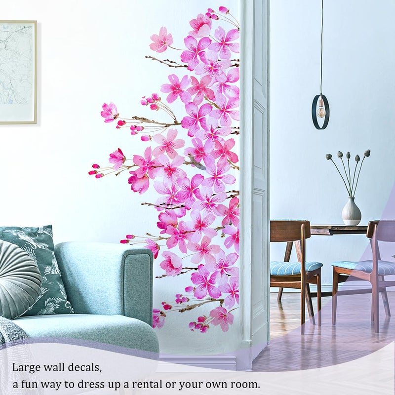 VePret Cherry Blossom Flowers Wall Decals Peel and Stick, Large Floral Vinyl Wall Stickers, Removable Vine Home Decor Art for Bedroom Living Room Classroom Office - Image 4