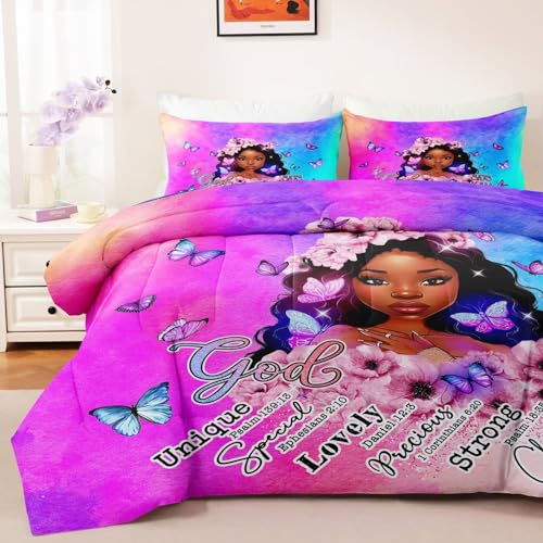 CKOU CCOO Black Girl Magic Comforter Set Twin, Black Girl Bed Comforter Sets for Girls,African American Girls Bedding Set Afro Melanin Bedroom Decor - Image 2