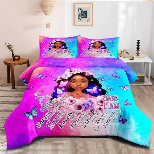 CKOU CCOO Black Girl Magic Comforter Set Twin, Black Girl Bed Comforter Sets for Girls,African American Girls Bedding Set Afro Melanin Bedroom Decor - Image 1
