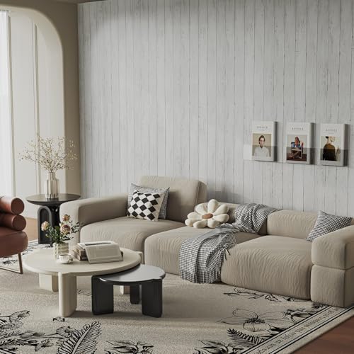Abyssaly White Grey Wood Self Adhesive Paper 17.71 in X 32.8 Ft Removable Wood Peel and Stick Wallpaper Decorative Wall Covering Vintage Wood Panel Interior Film - Image 4