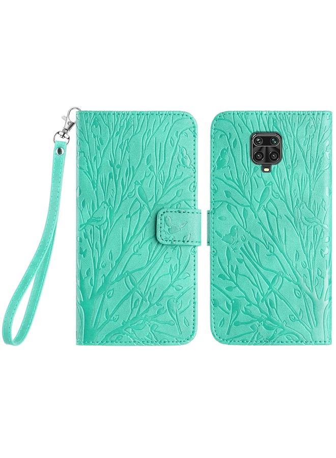 The Bros Case For Xiaomi Redmi Note 9S Tree Birds Embossed Pattern Leather Phone Case