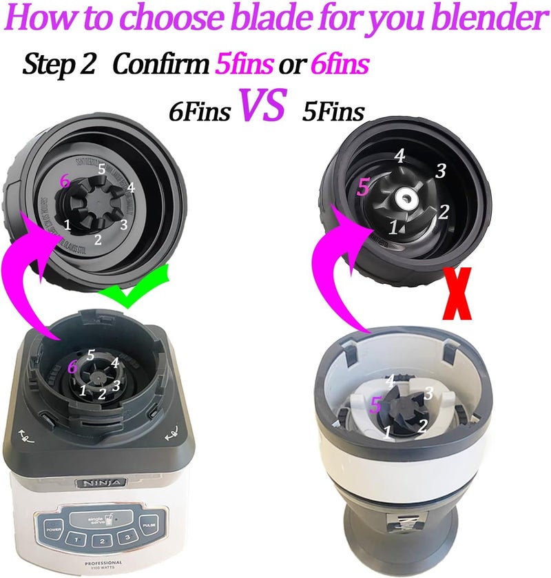 ABTER Replacement Parts for Nutri Ninja, 6Fin Blender Male Blade and cups Set for Blender BL660 BL770 BL780 BL740 etc. (5-pack) - Image 3