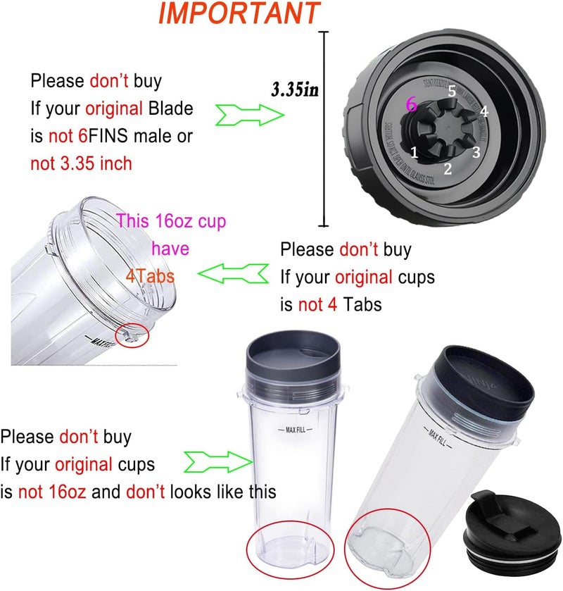 ABTER Replacement Parts for Nutri Ninja, 6Fin Blender Male Blade and cups Set for Blender BL660 BL770 BL780 BL740 etc. (5-pack) - Image 4