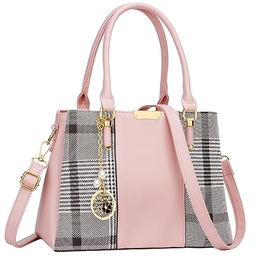 KKXIU 3 Zippered Compartments Purses and Handbags for Women Top Handle Satchel Shoulder Ladies Bags (B-pink stripe) - Image 1