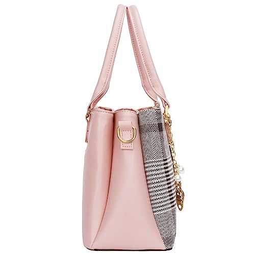 KKXIU 3 Zippered Compartments Purses and Handbags for Women Top Handle Satchel Shoulder Ladies Bags (B-pink stripe) - Image 5