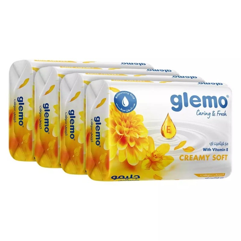 Glemo Caring and Fresh Creamy Soft Bar Soap with Vitamin E- 4 X 120gms