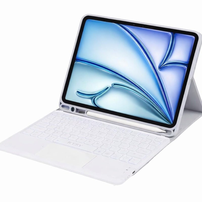 RTSY Keyboard case for iPad Air 11 (M4/M3/M2) & iPad Air 5th/4th with Multi Touch Trackpad & 7-Colors Backlit, Magnetic Detachable Wireless Bluetooth (Grey White) - Image 2