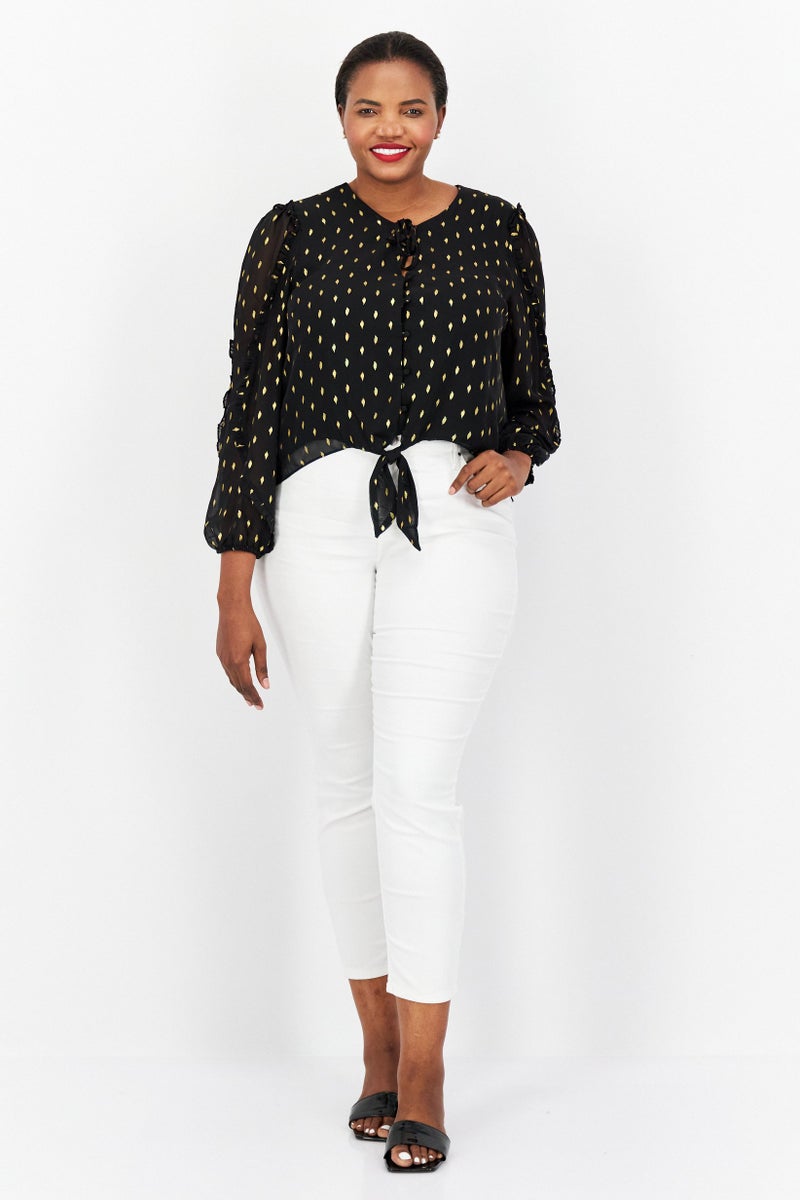 INC Women V Neck Long Sleeve Allover Print Blouse, Black - Image 3