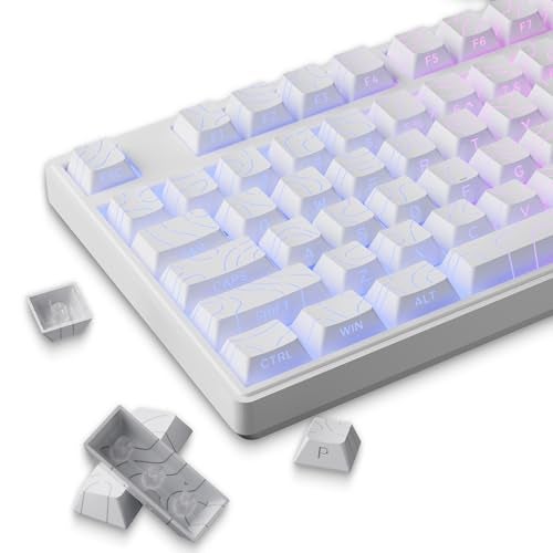 FunHub White Topographic PBT Keycaps,97 Key Caps Set Side Printed,No Tear & Fade Shine Through RGB Backlit Cherry Profile Keycaps (Ergonomic,Doubleshot) for 61/64/66/68/71/75/84/87 MX Mechanical Keyboards - Image 1