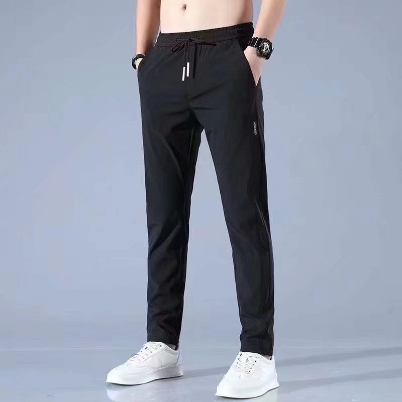 Summer 2025 New Mens Pants Casual Pants Straight Loose Trendy Sports Ice Silk Air Conditioning Quick-drying Solid Color Long Pants Dark gray  - Image 2