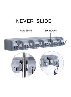 Generic Mop and Broom Holder Heavy Duty Wall Mount Or Tool Organizer For Home, Kitchen Storage (5 Positions With 6 Hooks)  - Image 3