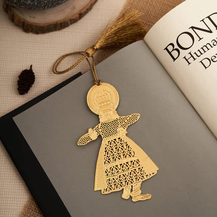 DecorTwist® Premium Brass Bookmarks (Size 4" x 2.1") Pack of 1 Handcrafted Kathakali Design Bookmark with Tassel Gift for Teachers, Readers and Book Lovers, Student, Friend Birthday Gifts (Gold) - Image 1