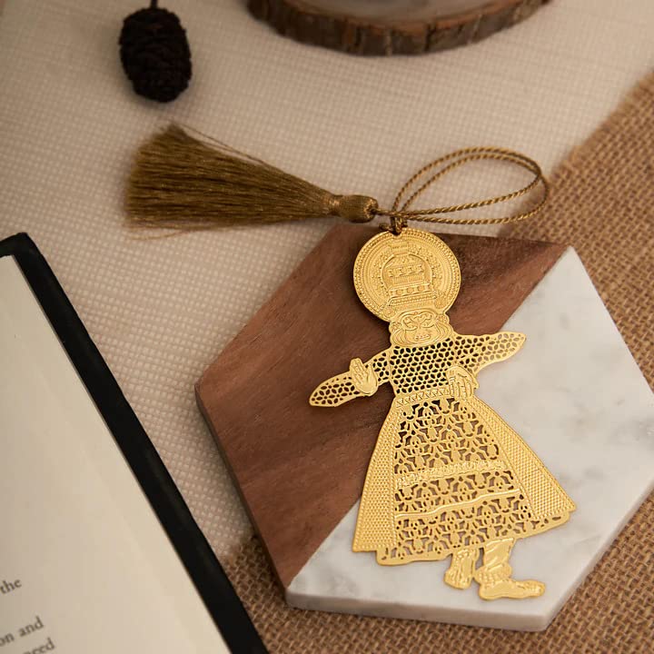 DecorTwist® Premium Brass Bookmarks (Size 4" x 2.1") Pack of 1 Handcrafted Kathakali Design Bookmark with Tassel Gift for Teachers, Readers and Book Lovers, Student, Friend Birthday Gifts (Gold) - Image 3
