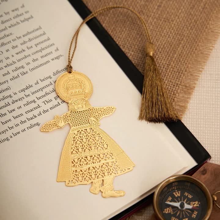 DecorTwist® Premium Brass Bookmarks (Size 4" x 2.1") Pack of 1 Handcrafted Kathakali Design Bookmark with Tassel Gift for Teachers, Readers and Book Lovers, Student, Friend Birthday Gifts (Gold) - Image 2
