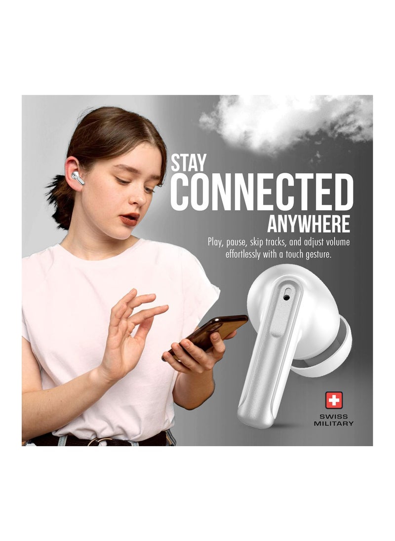 SWISS MILITARY Military Victor 3 Wireless Earbuds Bluetooth With Active Noise Cancelling, ENC, 5Hr Music, Wireless Charging Case, 120Hr Standby, Compatible With iPhones, Samsung And Other Smartphones - Silver  - Image 5
