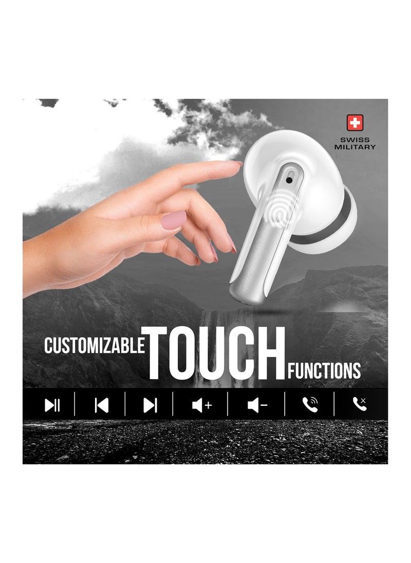 SWISS MILITARY Military Victor 3 Wireless Earbuds Bluetooth With Active Noise Cancelling, ENC, 5Hr Music, Wireless Charging Case, 120Hr Standby, Compatible With iPhones, Samsung And Other Smartphones - Silver  - Image 2