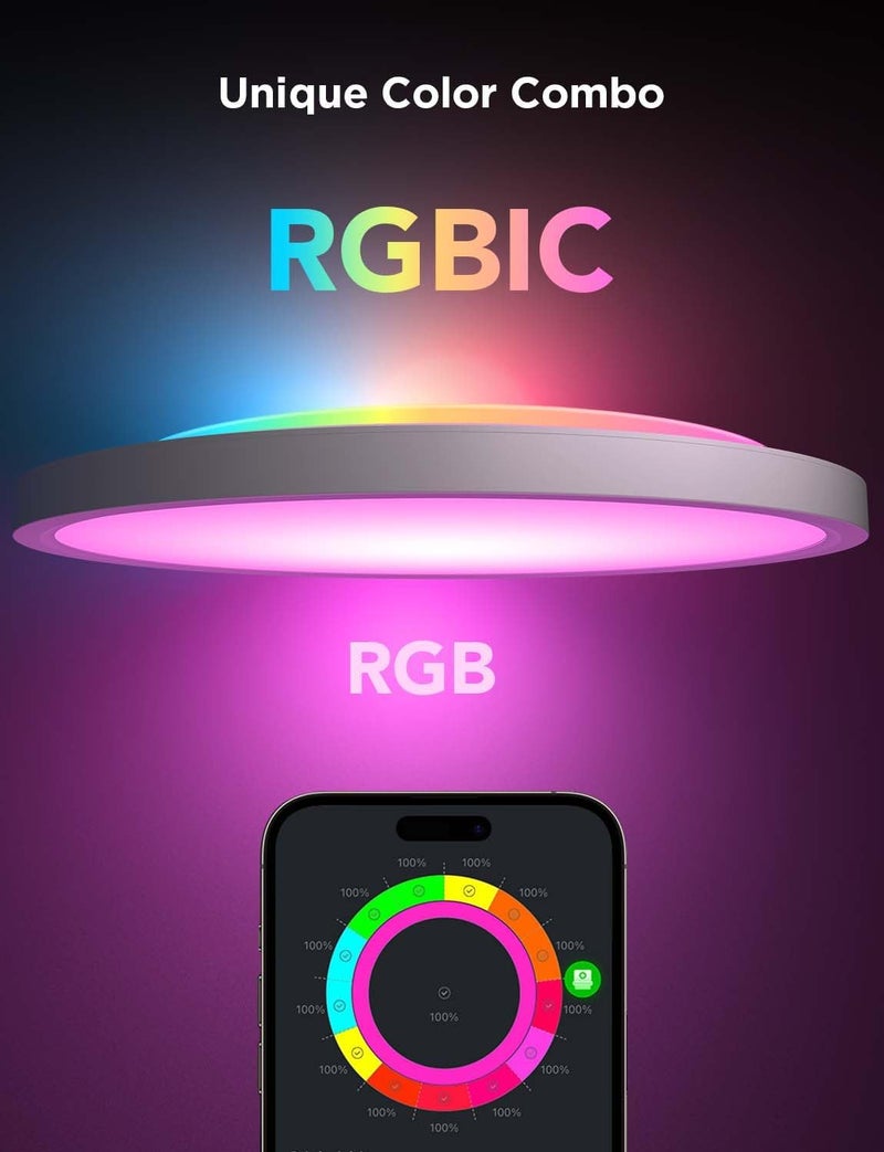 Govee RGBIC LED Ceiling Light, Smart Ceiling Light, 30 cm, 2400LM 2200-6500K Ceiling Light with 16 Million Colours DIY Ceiling Light for Bedroom, Living Room, Hallway, Kitchen - Image 2