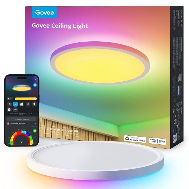 Govee RGBIC LED Ceiling Light, Smart Ceiling Light, 30 cm, 2400LM 2200-6500K Ceiling Light with 16 Million Colours DIY Ceiling Light for Bedroom, Living Room, Hallway, Kitchen - Image 1